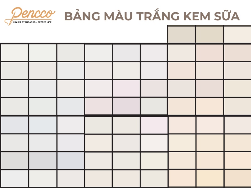 Bảng màu sơn nhà màu trắng kem sữa đa dạng