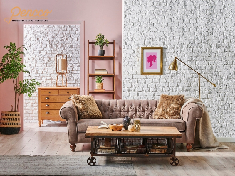 sơn nhà màu hồng phòng khách cổ điển