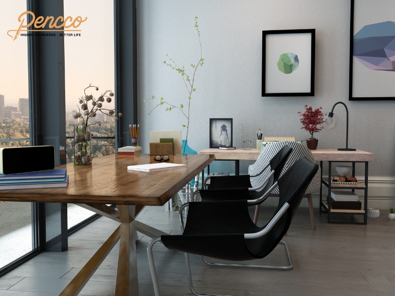 Sơn phòng làm việc màu xám tận dụng ánh sáng tự nhiên