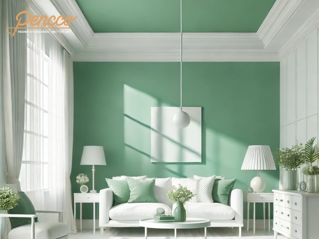 Sử dụng nội thất trắng trên nền tường xanh ngọc