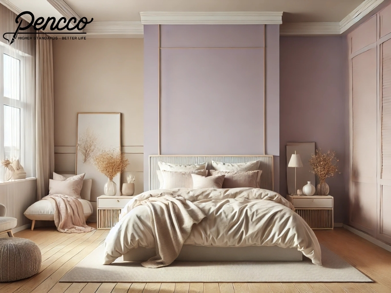 mẫu nhà sơn đẹp tím lavender với be và xám nhạt