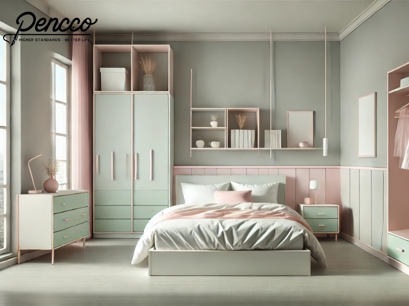màu sơn trong nhà đẹp xám nhẹ điểm xuyết hồng pastel hoặc xanh mint