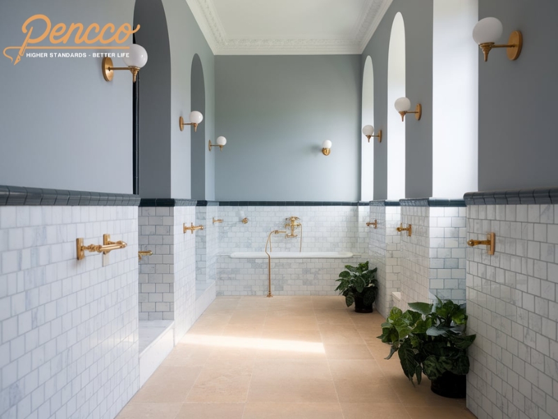 Phòng tắm màu ghi Hex D3D3D3 với phong cách spa tại gia.