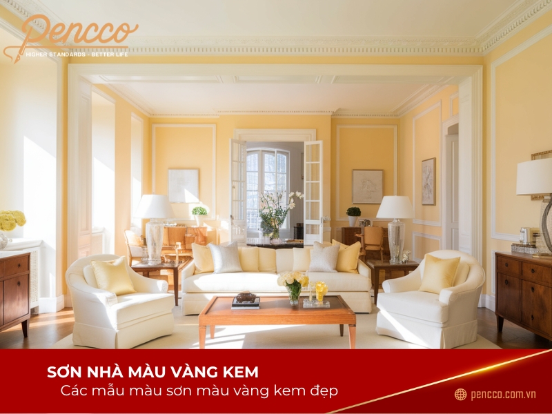 Mẫu sơn nhà màu vàng kem sang trọng, ấn tượng