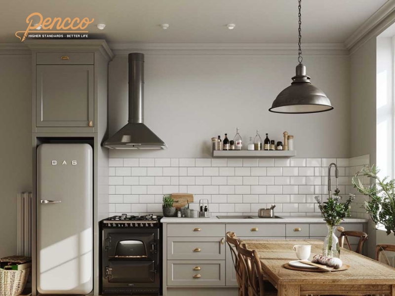 Sơn phòng bếp nội thất màu xám hiện đại, tươi mới