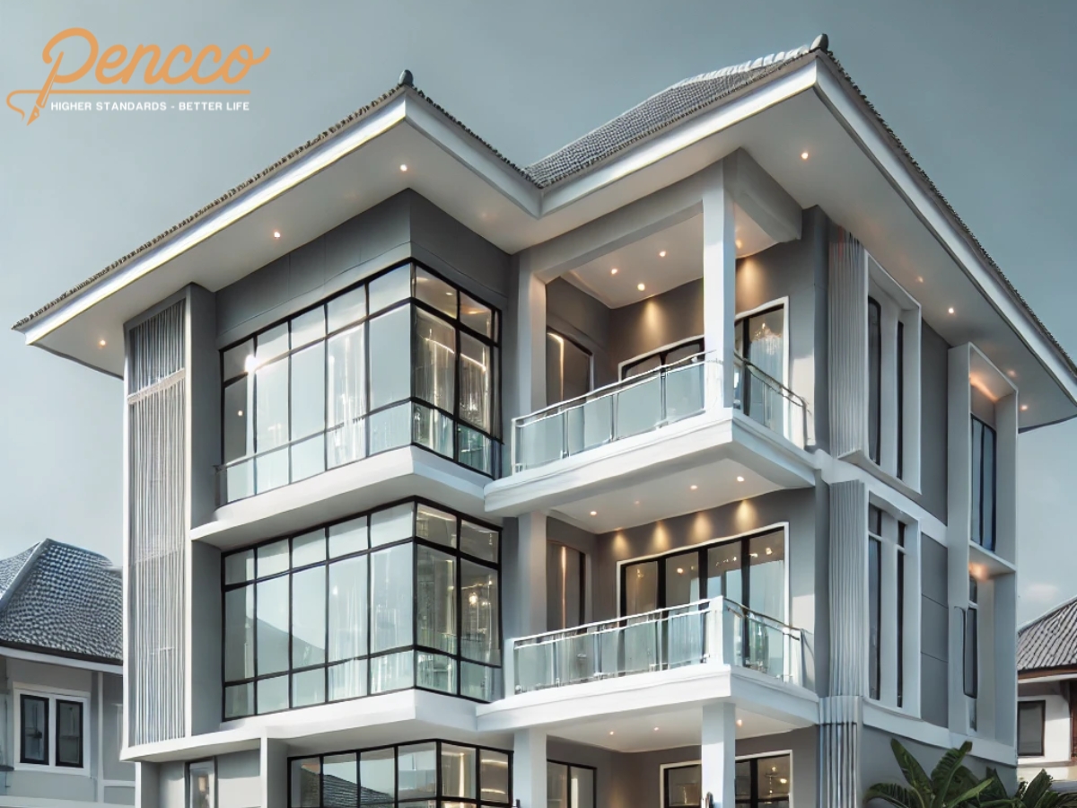 Biệt thự 2 tầng mái Thái xám bạc trắng