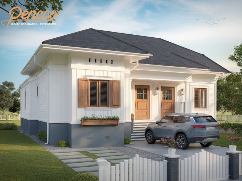 Màu trắng sứ giúp không gian nhà cấp 4 trở nên thoáng đãng và sang trọng