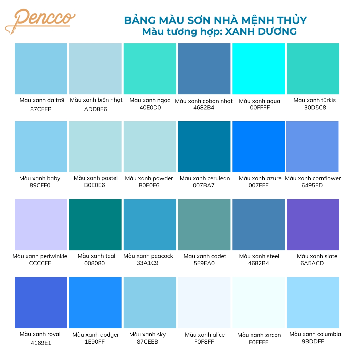 bảng màu sắc hợp với mệnh thủy