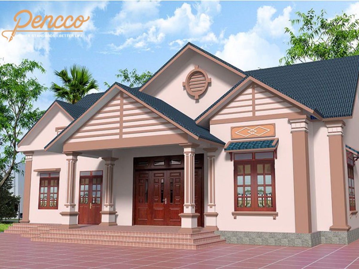 Phối màu pastel nhạt với các chi tiết màu nâu nhạt để tạo điểm nhấn.