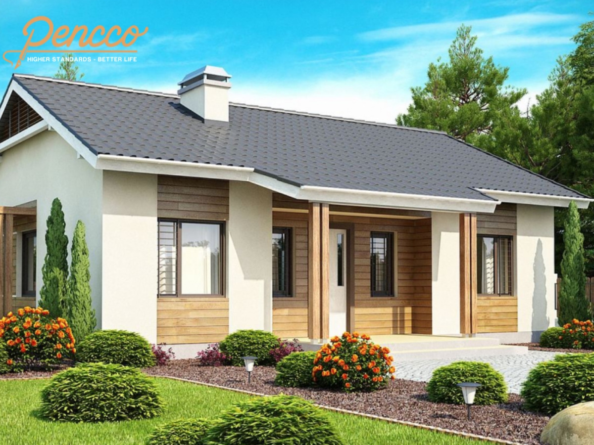 Phối màu kem nhà cấp 4 tường ngoại thất