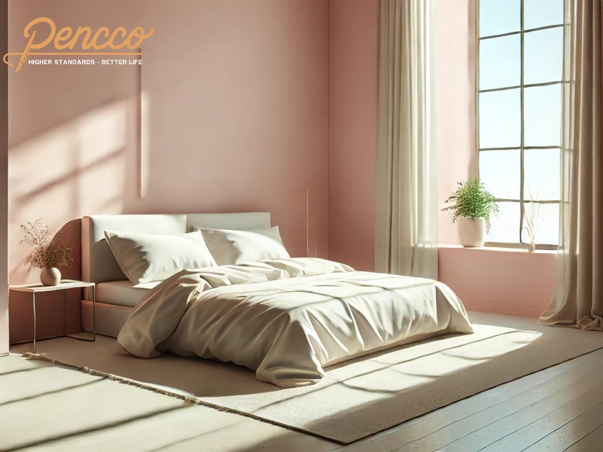 Phòng ngủ tối giản màu hồng pastel