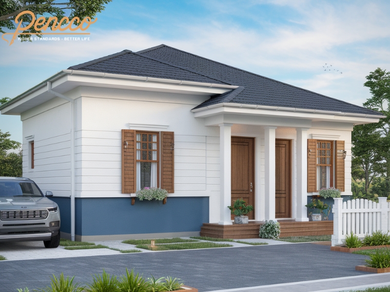 Ngoại thất nhà cấp 4 với màu sơn trắng sứ tinh tế