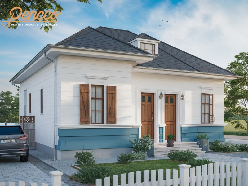 Nhà cấp 4 đẹp với tông màu trắng sứ kết hợp xám đá