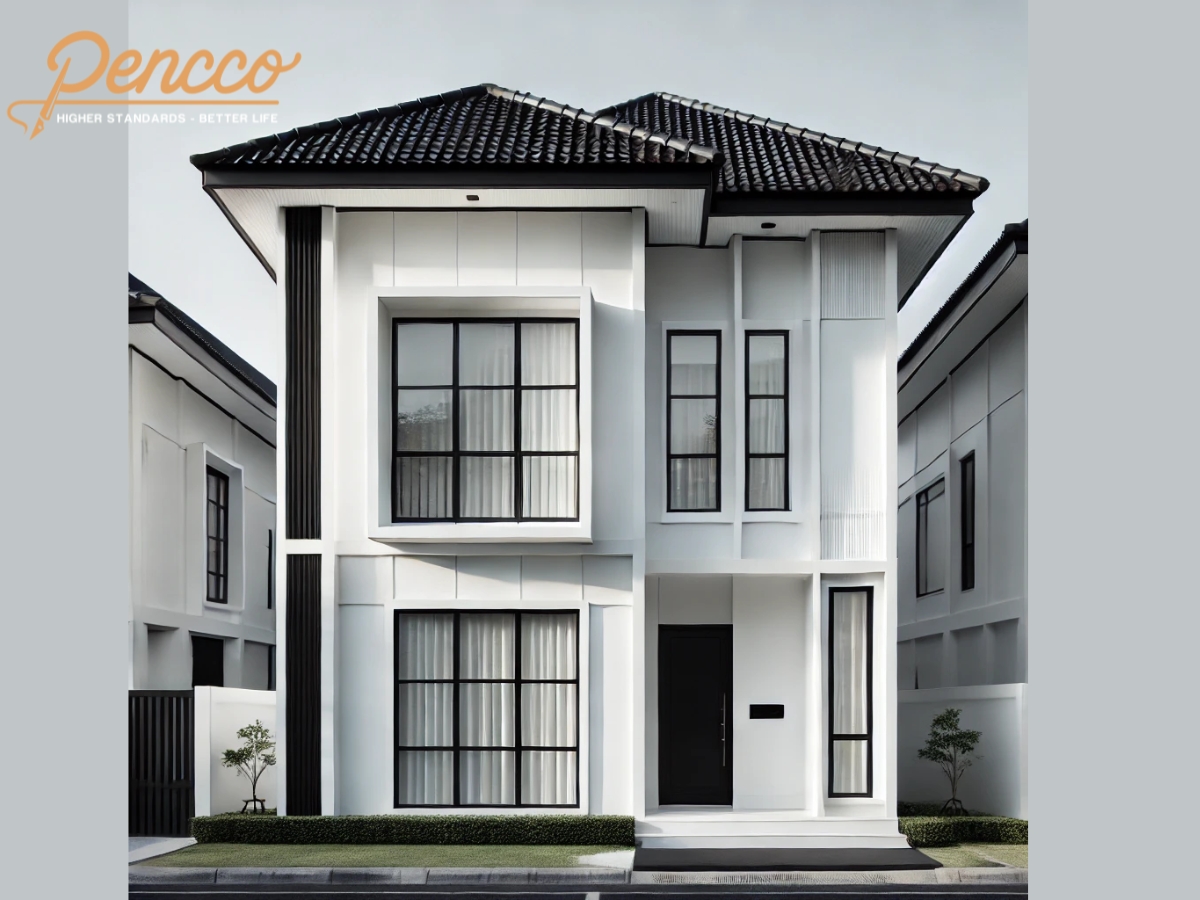 Nhà phố 2 tầng mái Thái trắng đen