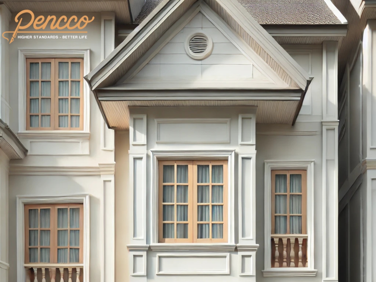 Nhà phố 3 tầng mái Thái trắng ngà xám nhạt
