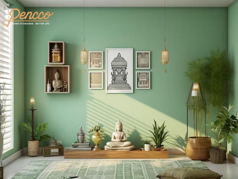 Mẫu sơn phòng thờ màu xanh rêu