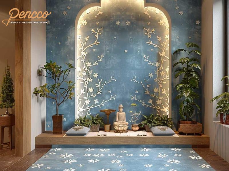 Mẫu sơn phòng thờ màu xanh lam nhạt