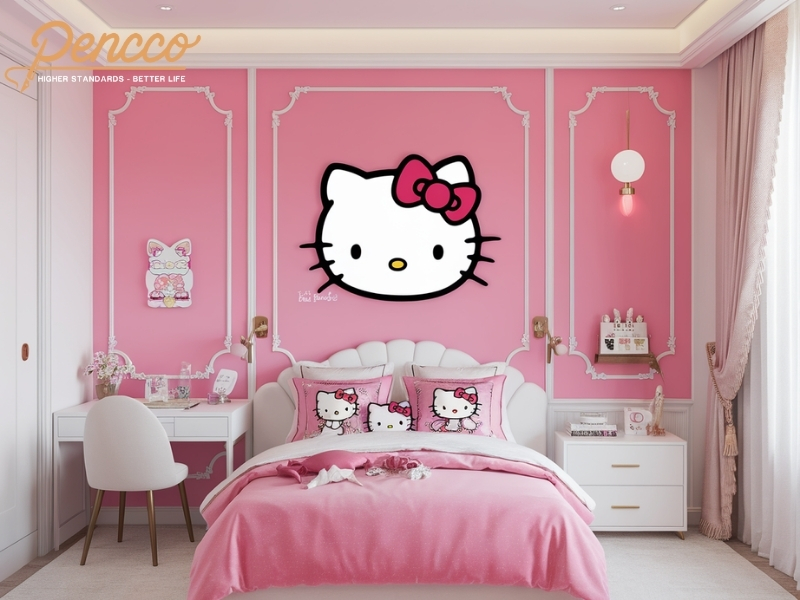 Phòng ngủ Hello Kitty màu hồng pastel đáng yêu