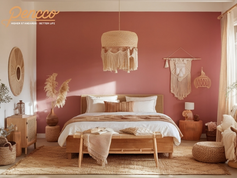 Phòng ngủ hồng đất phong cách Bohemian