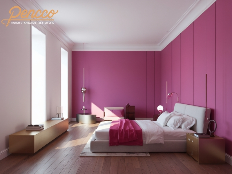 Tường hồng Fuchsia phối trắng nổi bật