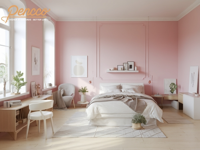 Phòng ngủ hồng pastel phong cách Scandinavian