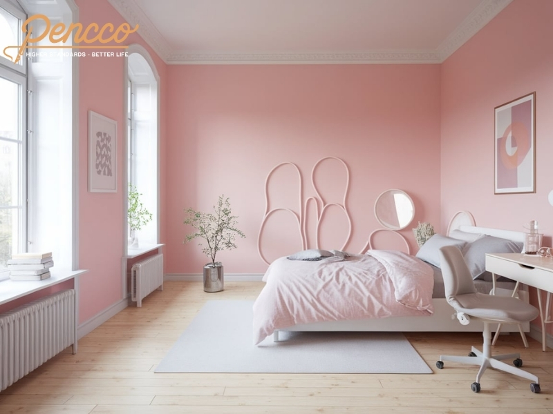 Phòng ngủ tinh tế với phối màu hồng pastel Scandinavian