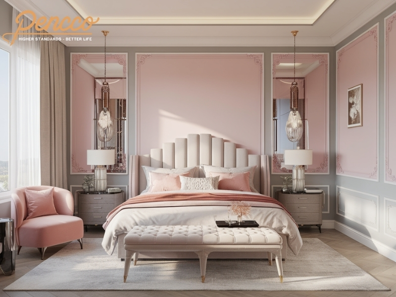 Phòng ngủ hồng phấn phong cách Modern Luxury