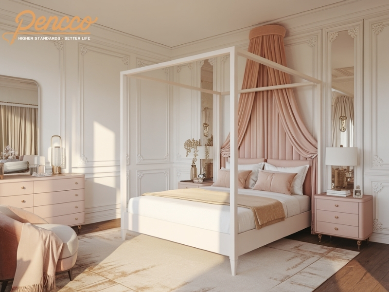 Phòng ngủ hồng trắng phong cách Modern Classic