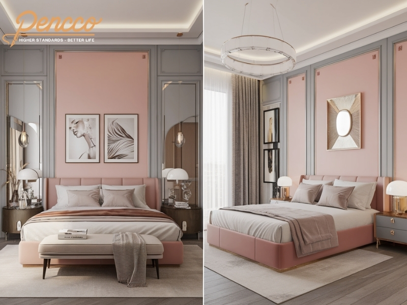 Phòng ngủ hồng xám phong cách Urban Modern