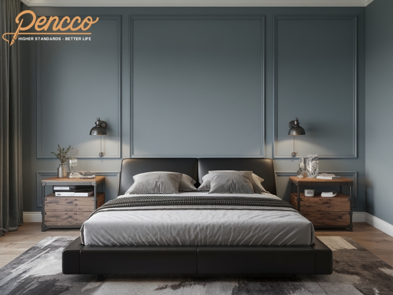 Phòng ngủ hiện đại màu xanh ghi Grayish Blue